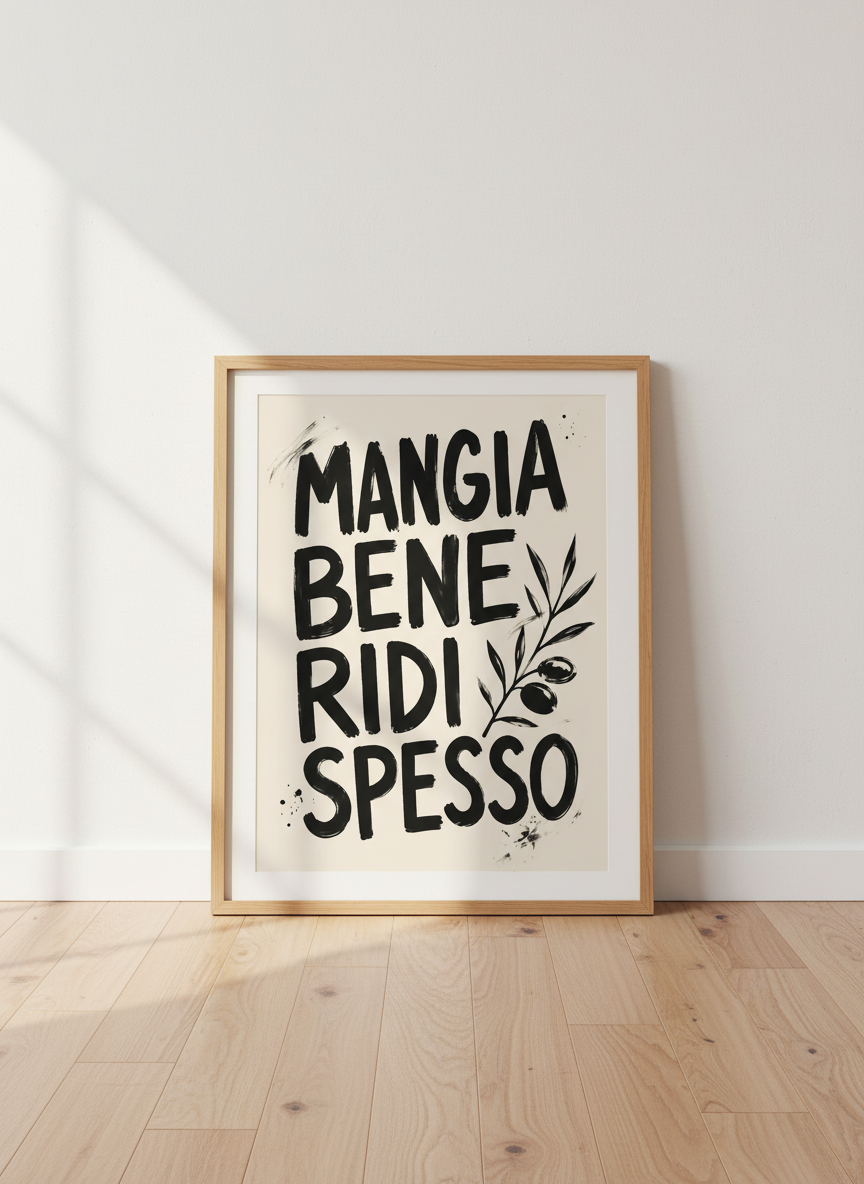 Italian Quote Wall Art | Kitchen Decor, Minimalist Black &amp; White Print