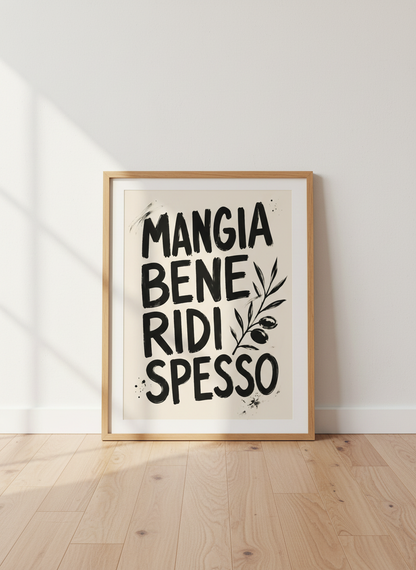 Italian Quote Wall Art | Kitchen Decor, Minimalist Black &amp; White Print