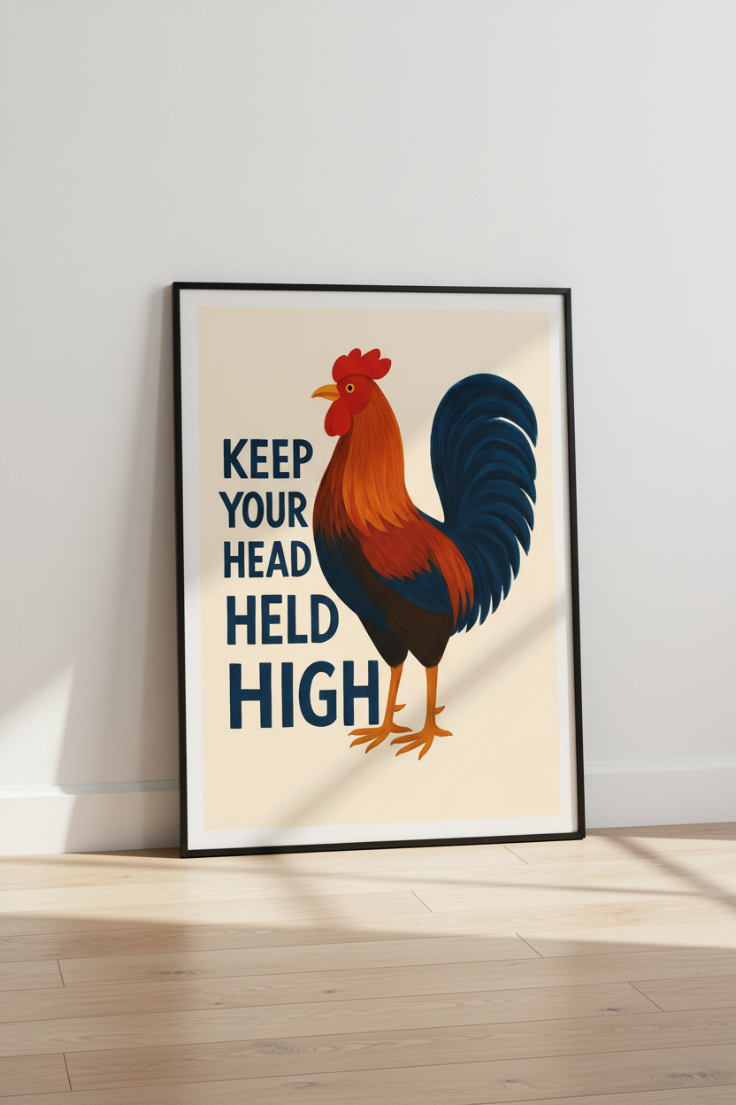 Motivational Rooster Wall Art Print | Farmhouse Kitchen Decor | Inspirational Quote Poster | Keep Your Head Held High
