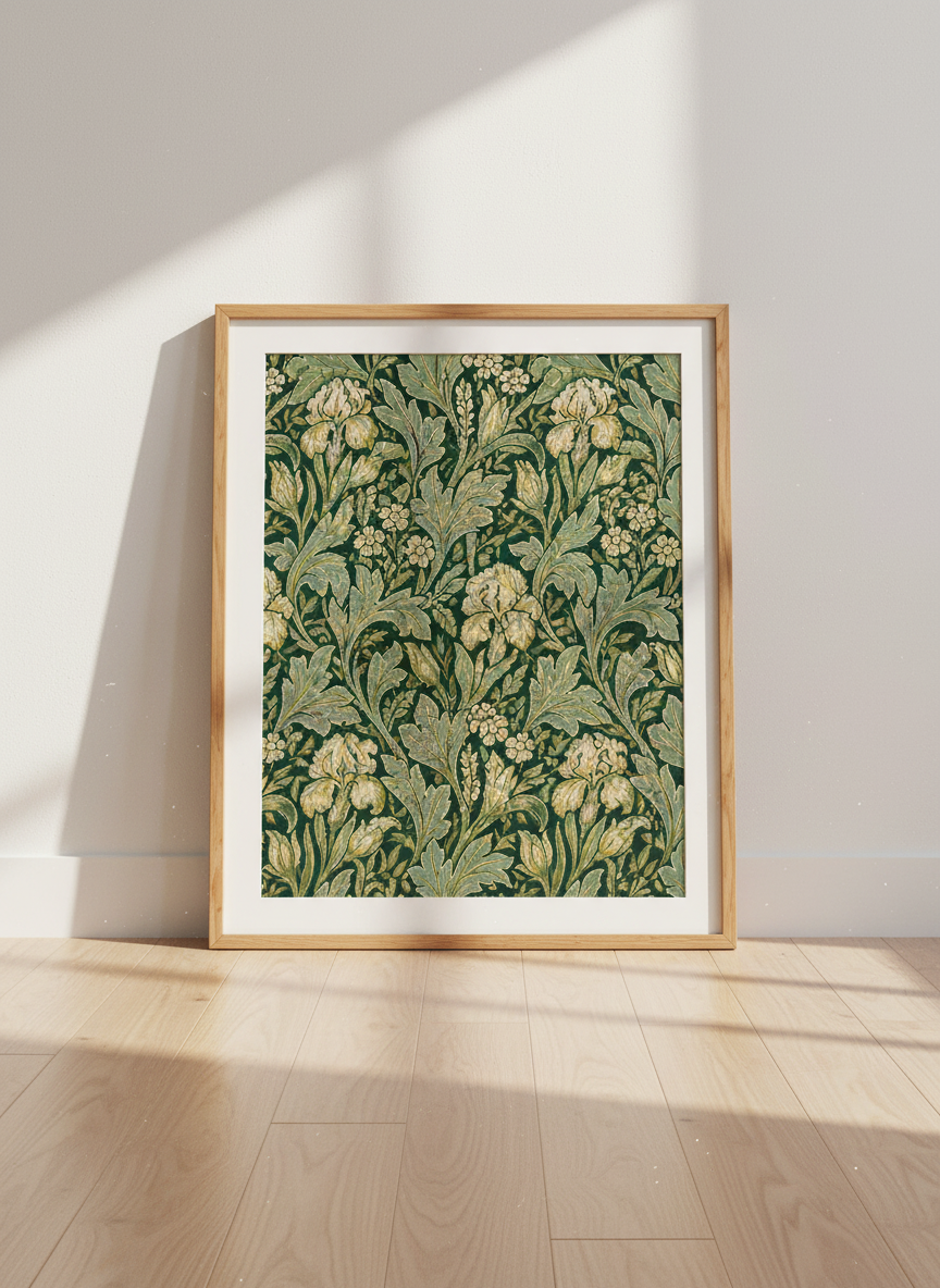 Victorian Floral Wall Art Print | Dark Green Vintage Botanical Poster | Cottagecore Aesthetic Decor | Unframed Framed Digital Download