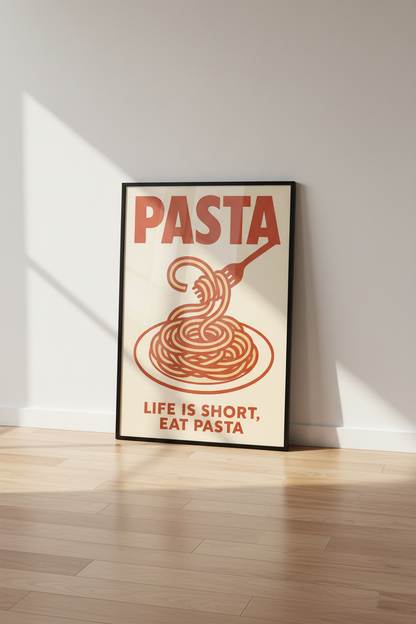 Pasta Wall Art | "Life is Short, Eat Pasta" Print | Retro Kitchen Decor | Foodie Poster | Italian Food Wall Hanging