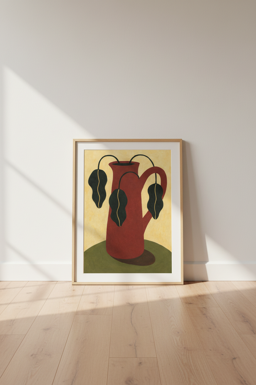 Abstract Botanical Art Print in Frame | Mid-Century Modern Wall Art | Dark Academia Decor | Framed Minimalist Poster