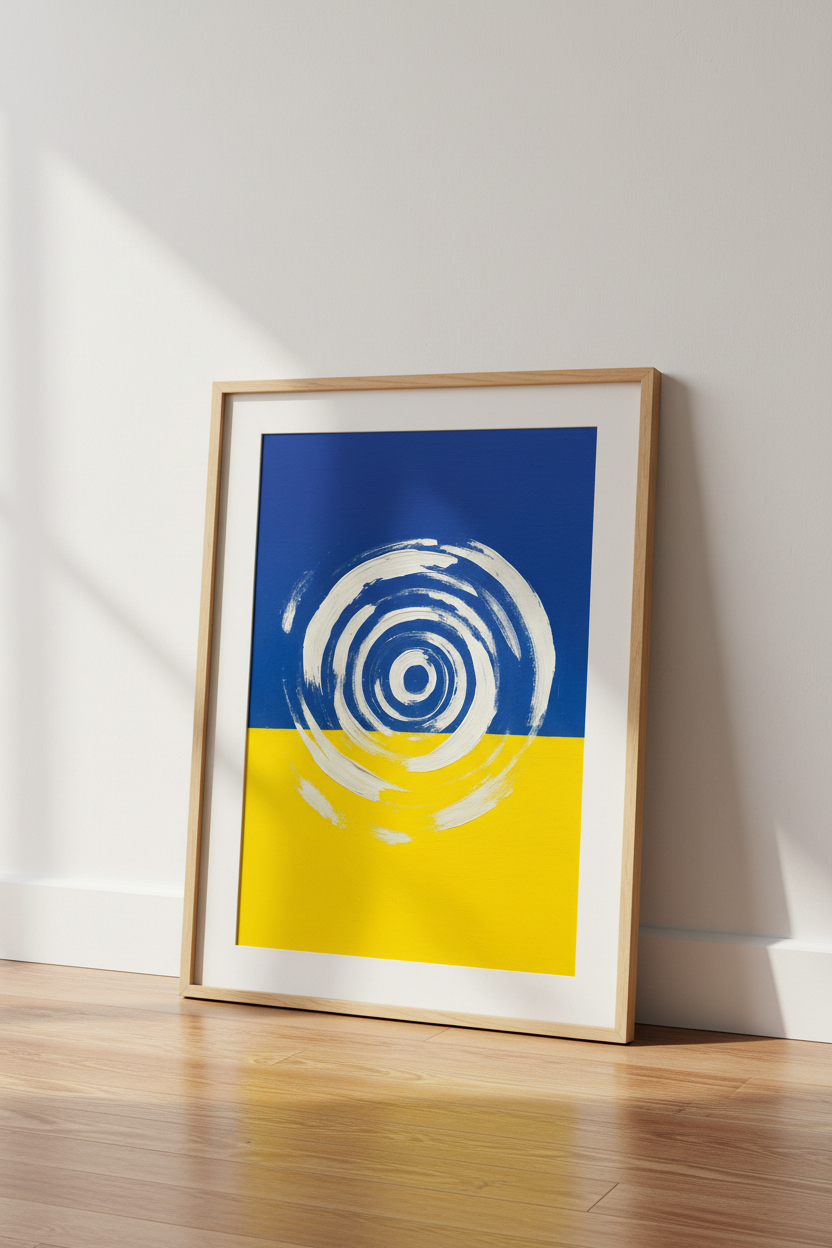 Abstract Ukraine Flag Spiral Wall Art Print | Modern Home Decor | Patriotic Aesthetic Poster, Framed Ready to Hang