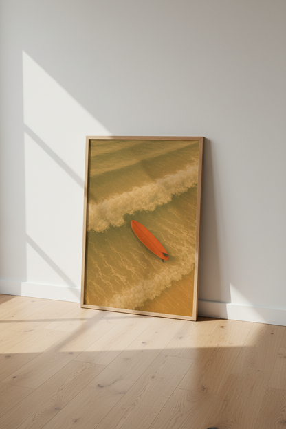 Minimalist Beach Surfboard Framed Wall Art Print | Coastal Living Room Decor | Retro Aesthetic Poster
