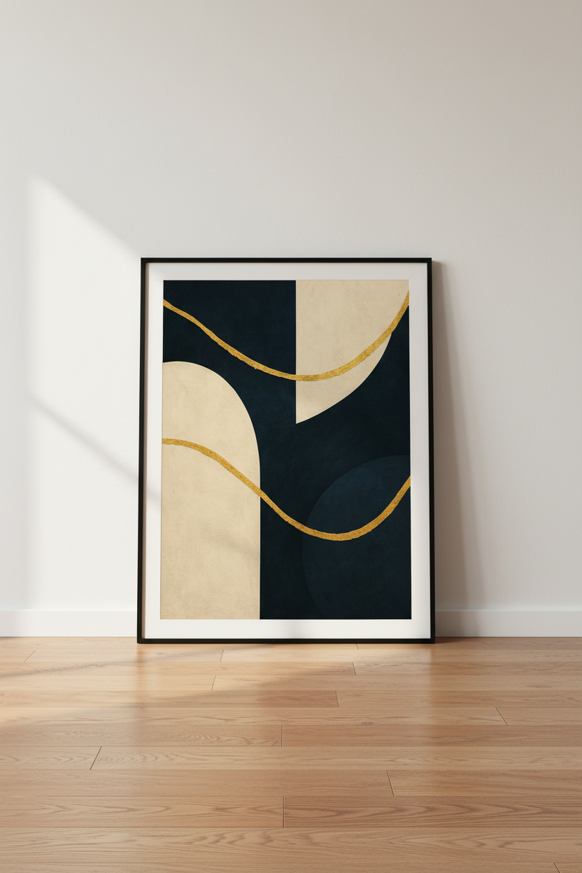 Abstract Geometric Wall Art Print | Modern Navy Gold Decor | Minimalist Living Room Poster | Art Deco Bedroom Decor | Digital Download