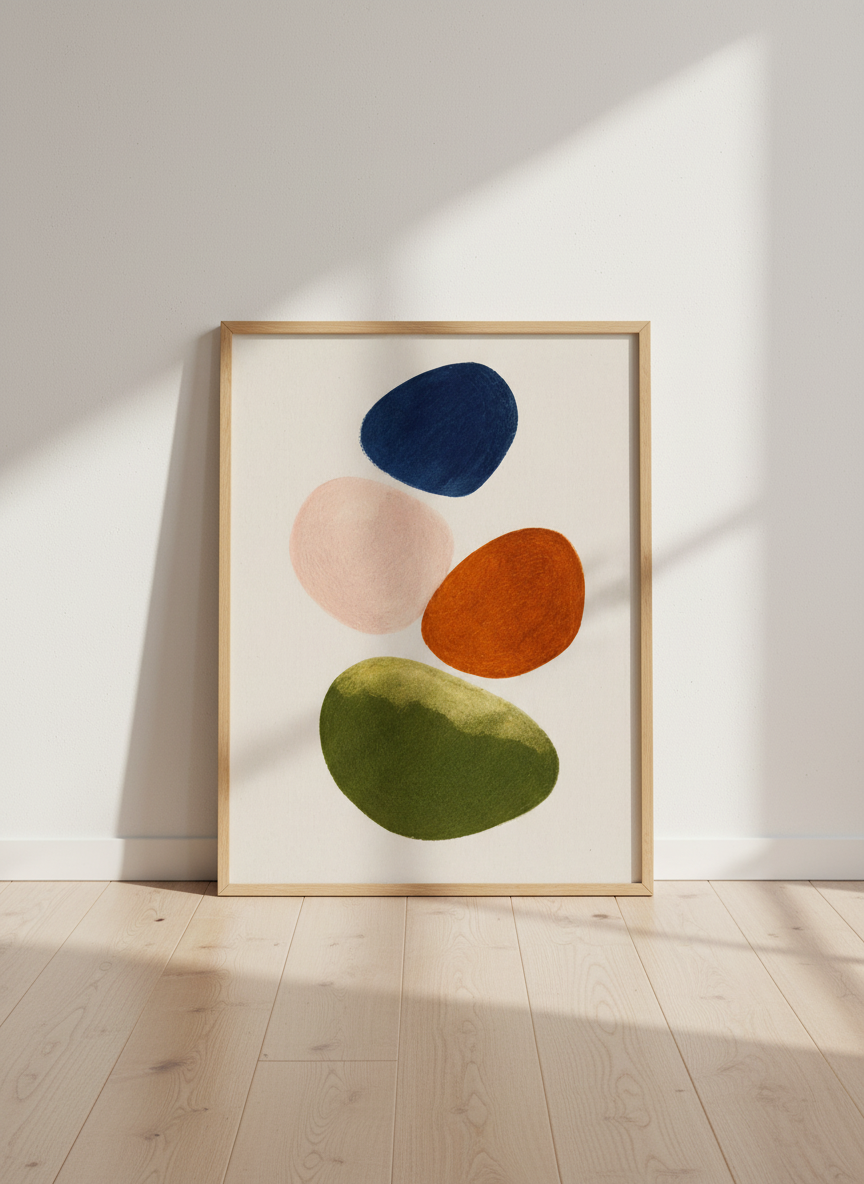 Abstract Geometric Wall Art Print | Mid Century Modern Decor | Minimalist Painting Poster | Blue Peach Green Shapes