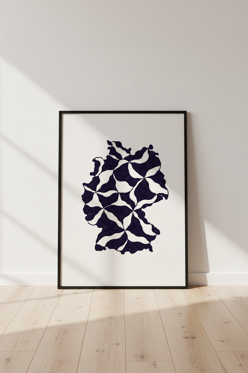 Germany Map Wall Art Print | Abstract Geometric Black &amp; White Pattern | Modern Home Decor Poster | German Country Minimalist Wall Hanging