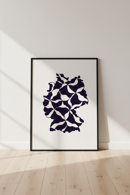 Germany Map Wall Art Print | Abstract Geometric Black &amp; White Pattern | Modern Home Decor Poster | German Country Minimalist Wall Hanging