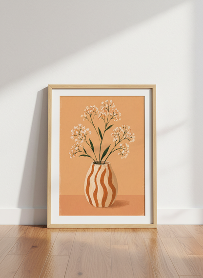 Minimalist Floral Wall Art Print | Boho Living Room Decor | Neutral Aesthetic Framed Poster | Ready to Hang Art