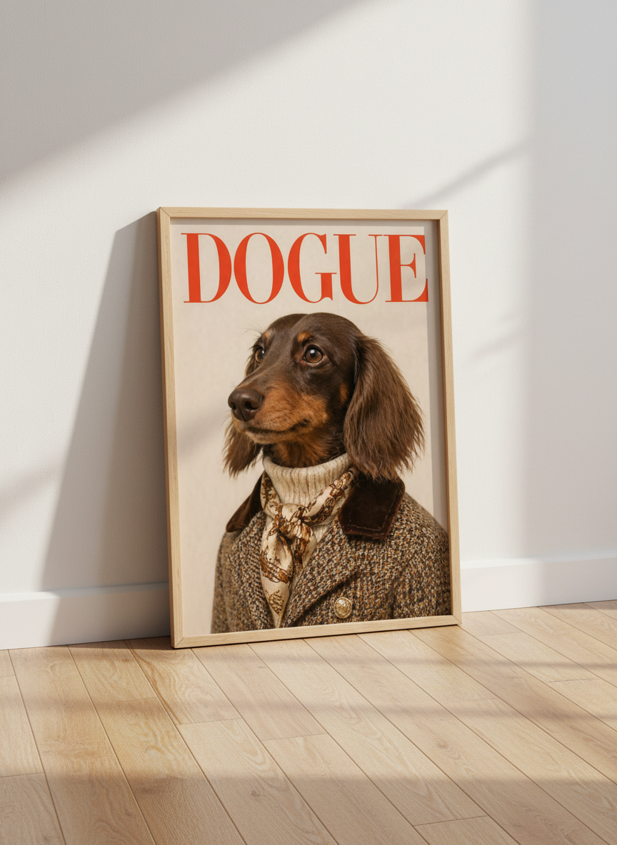 Dogue Magazine Dachshund Art Print | Funny Dog Wall Art | Dog Lover Decor | Maximalist Poster | Framed Pet Portrait Gift
