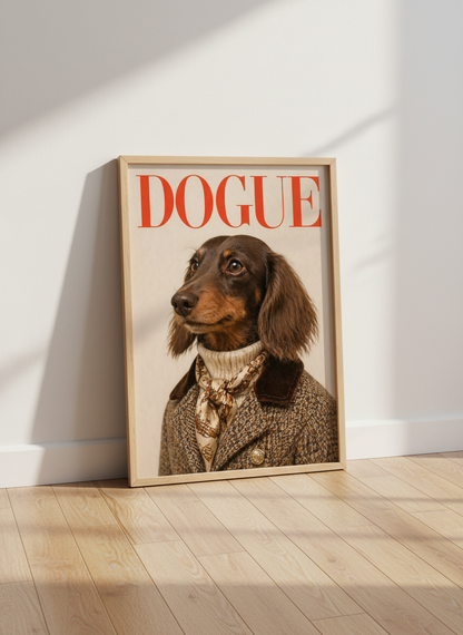 Dogue Magazine Dachshund Art Print | Funny Dog Wall Art | Dog Lover Decor | Maximalist Poster | Framed Pet Portrait Gift