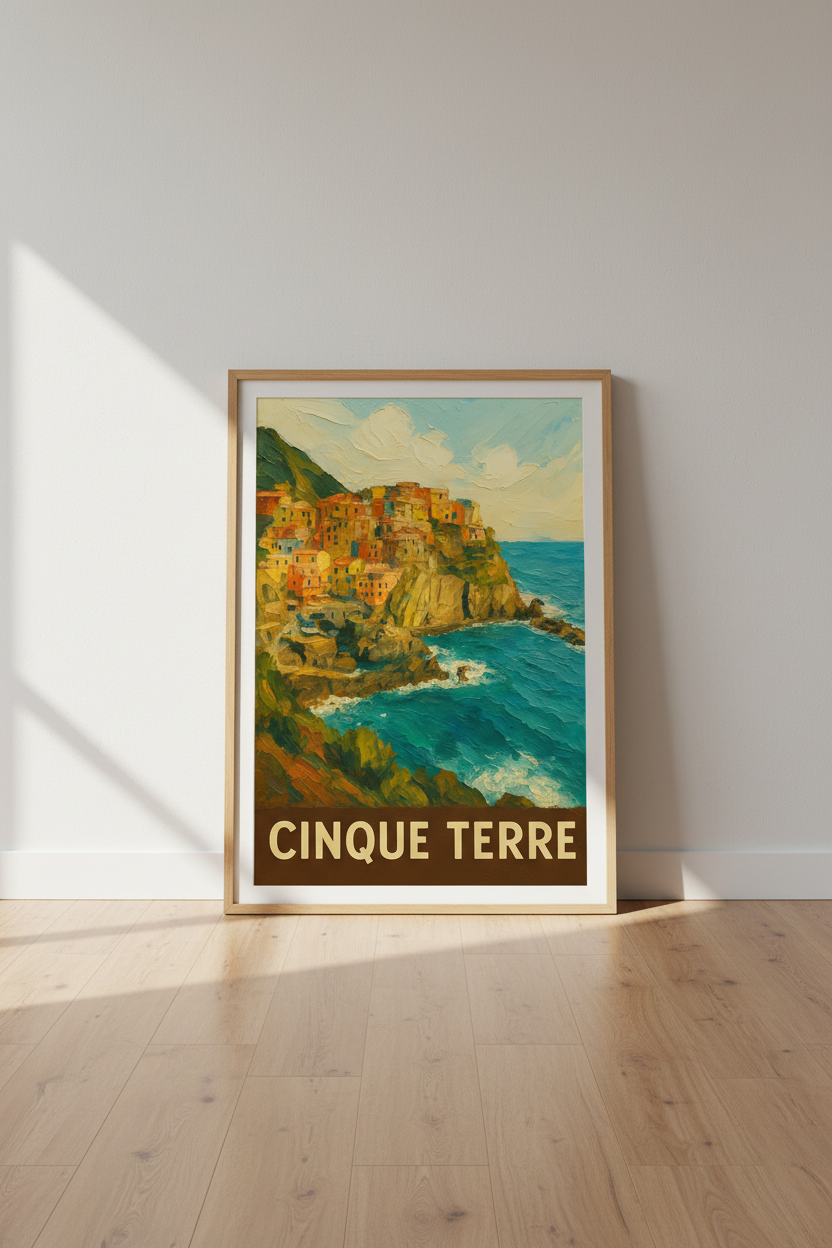 Impressionist Cinque Terre Wall Art Print | Travel Decor | Coastal Village Poster | Italian Riviera Painting | Mediterranean Art