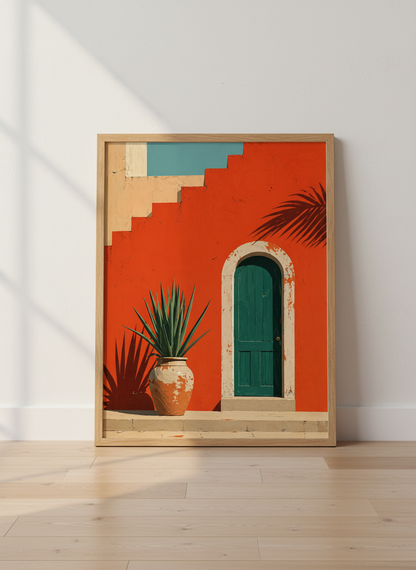 Mexican Adobe Door Art Print | Boho Desert Decor, Southwestern Wall Art &amp; Vibrant Poster