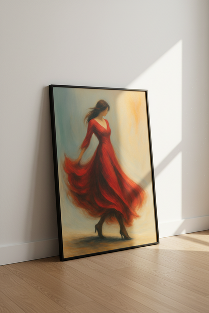 Abstract Woman in Red Dress Wall Art Print | Living Room Decor | Elegant Romantic Poster | Figurative Moody Wall Decor