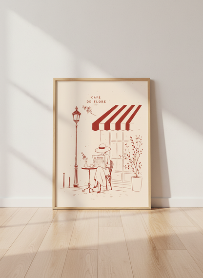 Paris Cafe Wall Art | French Woman Reading Poster | Mid-Century Modern Decor