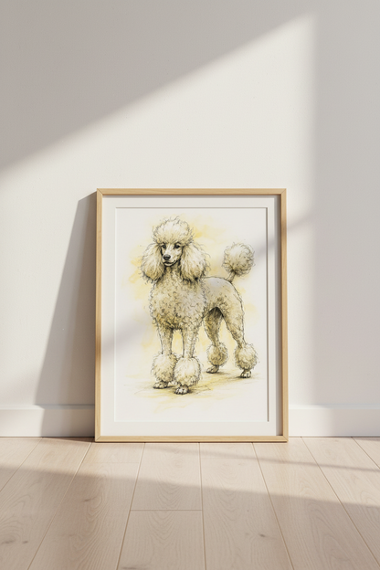 Watercolor Doodle Poodle Wall Art Print | Dog Lover Decor | Cute Pet Animal Poster | Sketchy Beige Golden Puppy Room Art