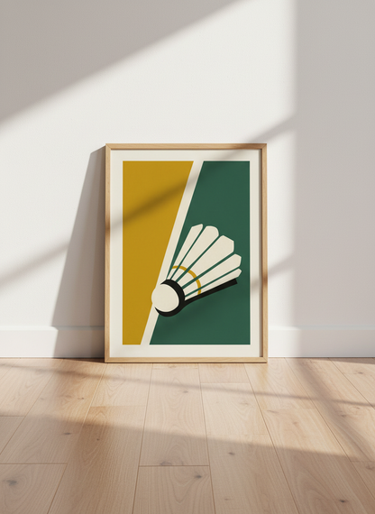 Badminton Shuttlecock Art Print | Sports Decor | Mid-Century Modern Poster