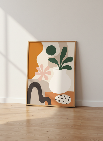 Abstract Botanical Art Print | Mid Century Modern Wall Decor | Boho Terracotta Poster