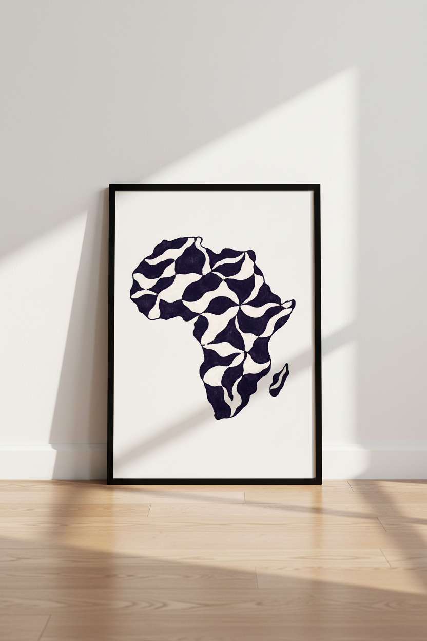 Abstract Africa Map Wall Art Print | Modern Global Decor | Minimalist Poster | African Continent Art | Black White Home