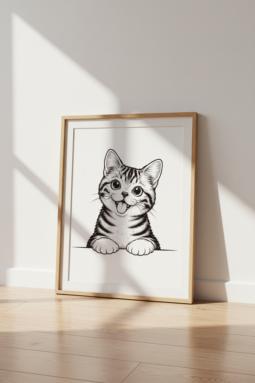 Cute Cartoon Cat Wall Art Print | Kids Room Decor | Whimsical Pet Poster | Kitten nursery art, animal lover gift, digital download
