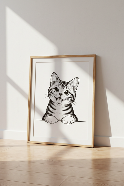 Cute Cartoon Cat Wall Art Print | Kids Room Decor | Whimsical Pet Poster | Kitten nursery art, animal lover gift, digital download