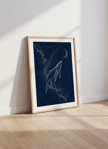Celestial Whale Art Print | Starry Night Sky Decor | Moon Ocean Aesthetic
