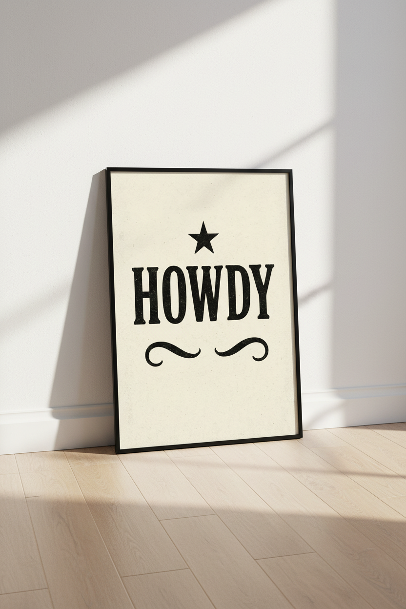 Rustic "Howdy" Western Wall Art Print | Farmhouse Decor | Minimalist Poster | Country Sign | Digital Download &amp; Framed Options