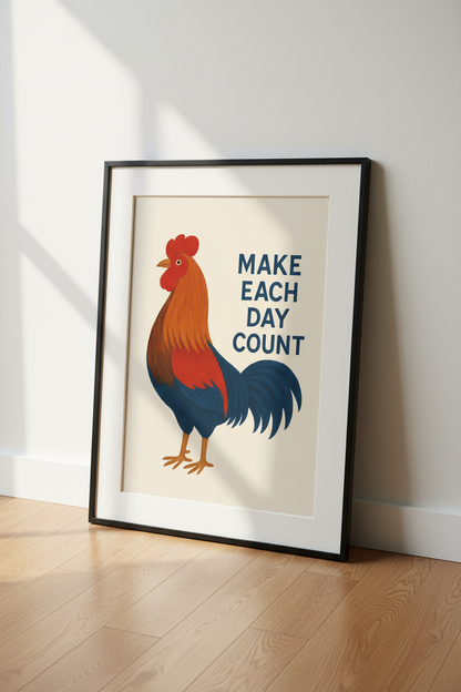 Rustic Rooster Wall Art Print | Farmhouse Kitchen Decor | Inspirational Quote Poster | Unframed, Framed, Digital Download