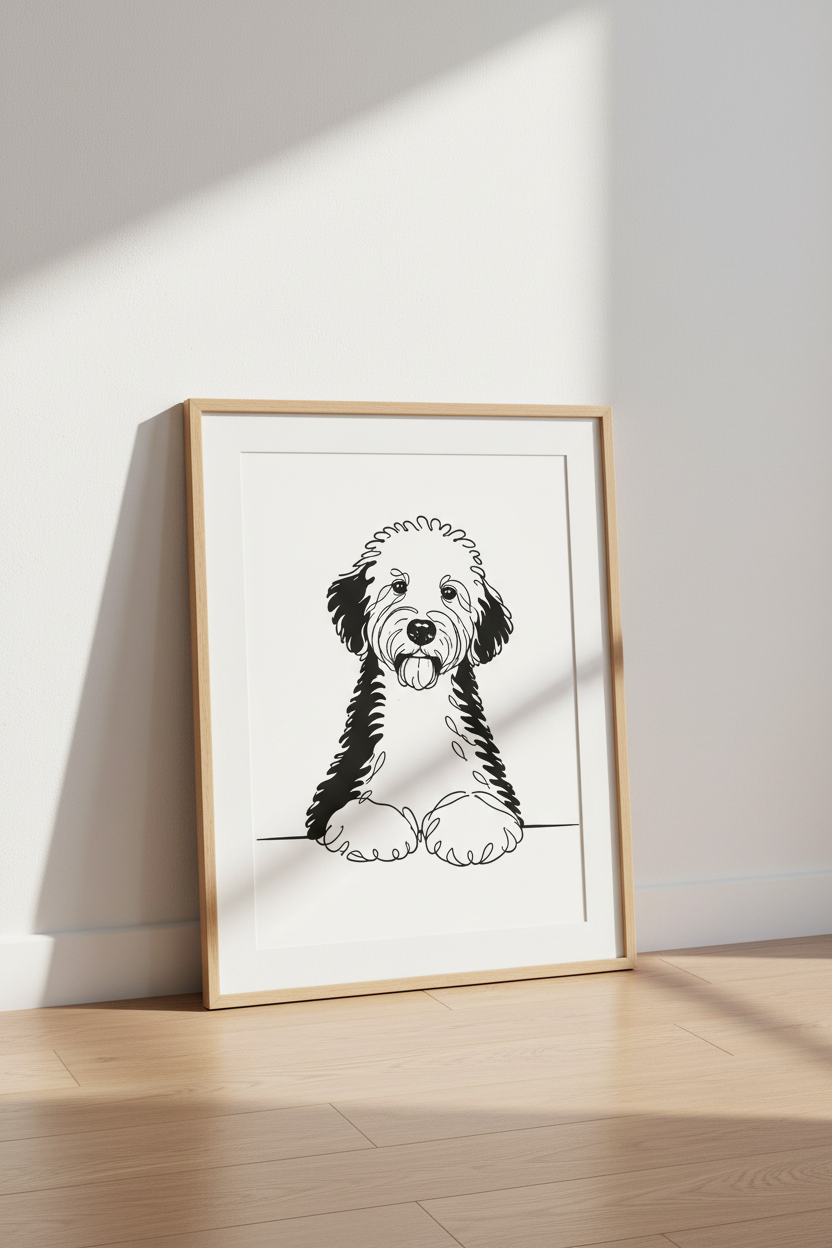 Minimalist Goldendoodle Wall Art Print | Pet Lover Decor | Modern Farmhouse Dog Poster | Line Art Puppy Drawing Gifts