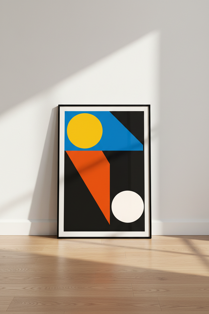 Abstract Geometric Wall Art Print | Modern Office Decor | Bauhaus Aesthetic Poster | Primary Color Art, Mid Century Print