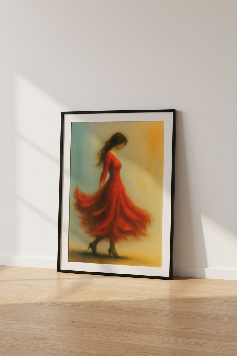 Abstract Woman in Red Dress Wall Art Print | Modern Living Room Decor | Moody Aesthetic Poster