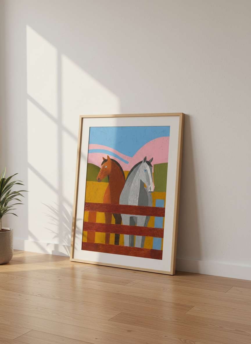 Abstract Horse Wall Art Print | Farmhouse Decor | Modern Farmhouse Framed Poster | Equestrian Room Decor | Ready to Hang Art