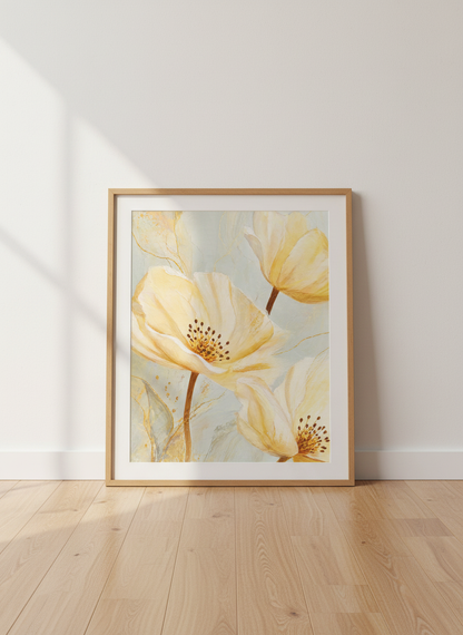 Abstract Gold Floral Art Print | Modern Botanical Wall Decor | Elegant Flower Poster