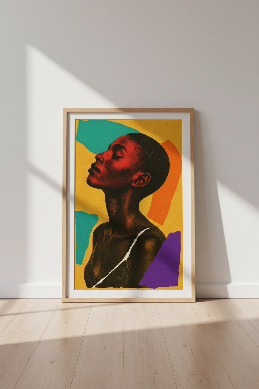 Abstract Woman Portrait Framed Wall Art | Mid Century Modern Decor | Textured Collage Print | Ready to Hang Poster