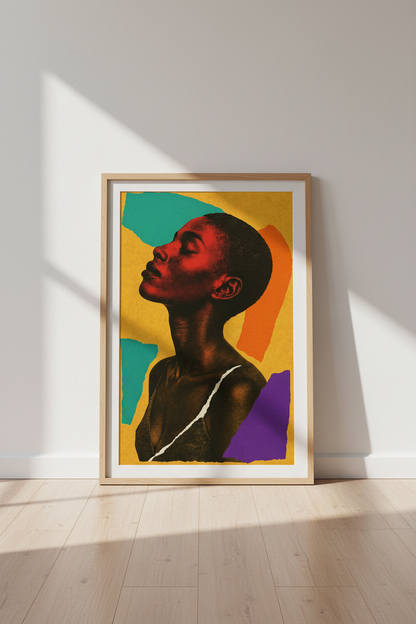 Abstract Woman Portrait Framed Wall Art | Mid Century Modern Decor | Textured Collage Print | Ready to Hang Poster