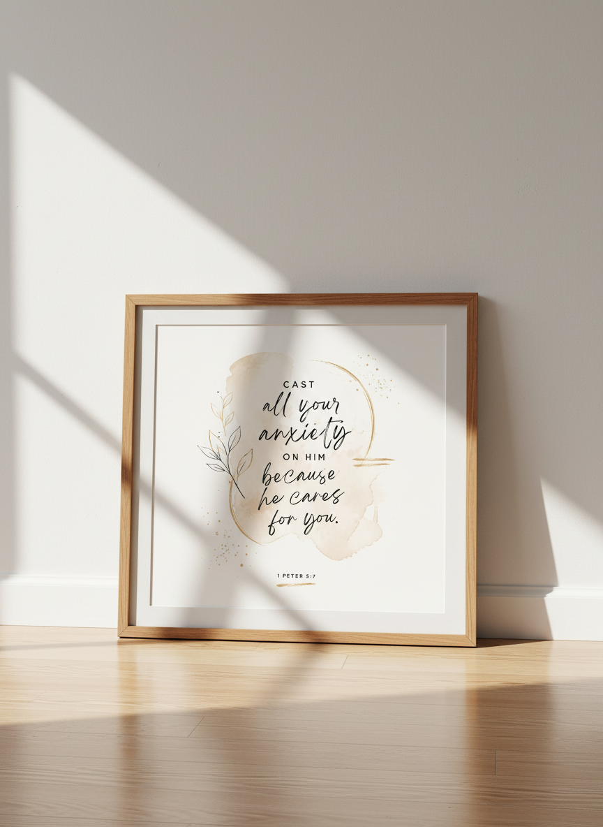 Bible Verse Wall Art | Scripture Decor, Christian Gift, Beige Gold Modern Print