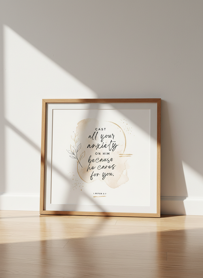 Bible Verse Wall Art | Scripture Decor, Christian Gift, Beige Gold Modern Print