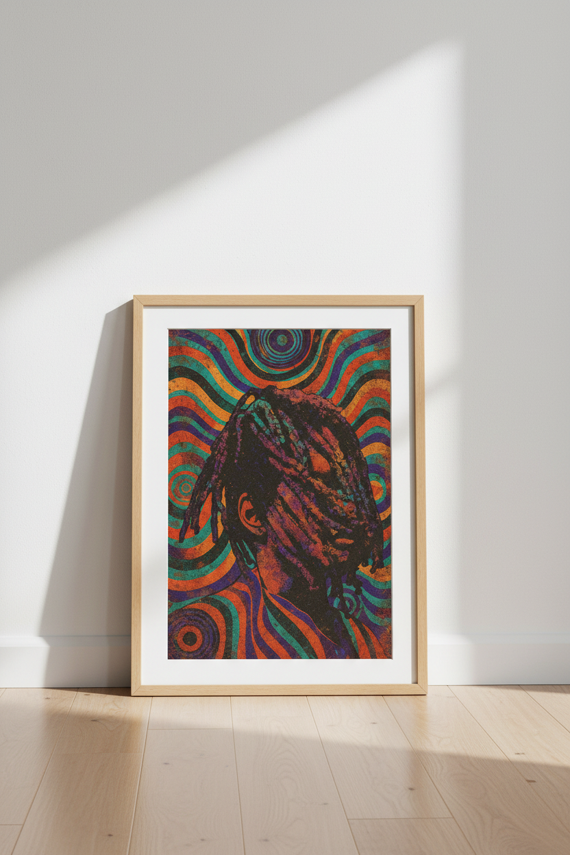 Psychedelic Portrait Wall Art Print | Boho Bedroom Decor | Vibrant Abstract Poster | Dreadlocks Art | Spiritual Home Gift