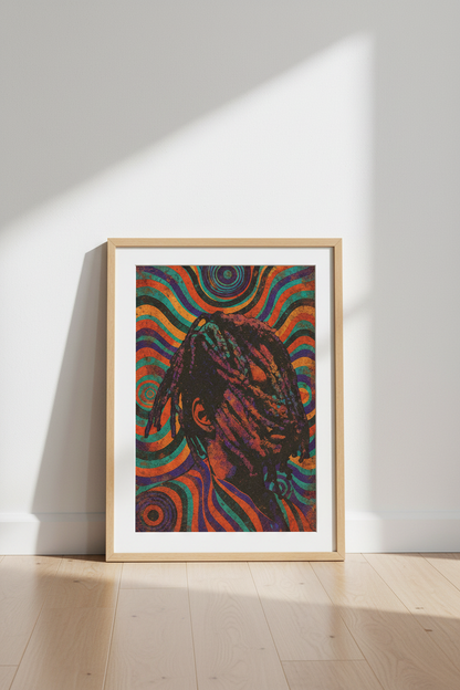 Psychedelic Portrait Wall Art Print | Boho Bedroom Decor | Vibrant Abstract Poster | Dreadlocks Art | Spiritual Home Gift