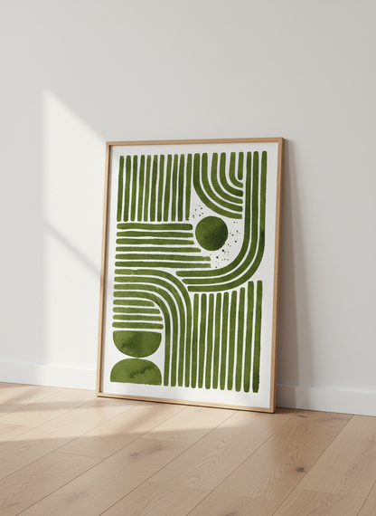 Abstract Boho Arch Print | Green Mid Century Modern Wall Art | Organic Shapes Decor