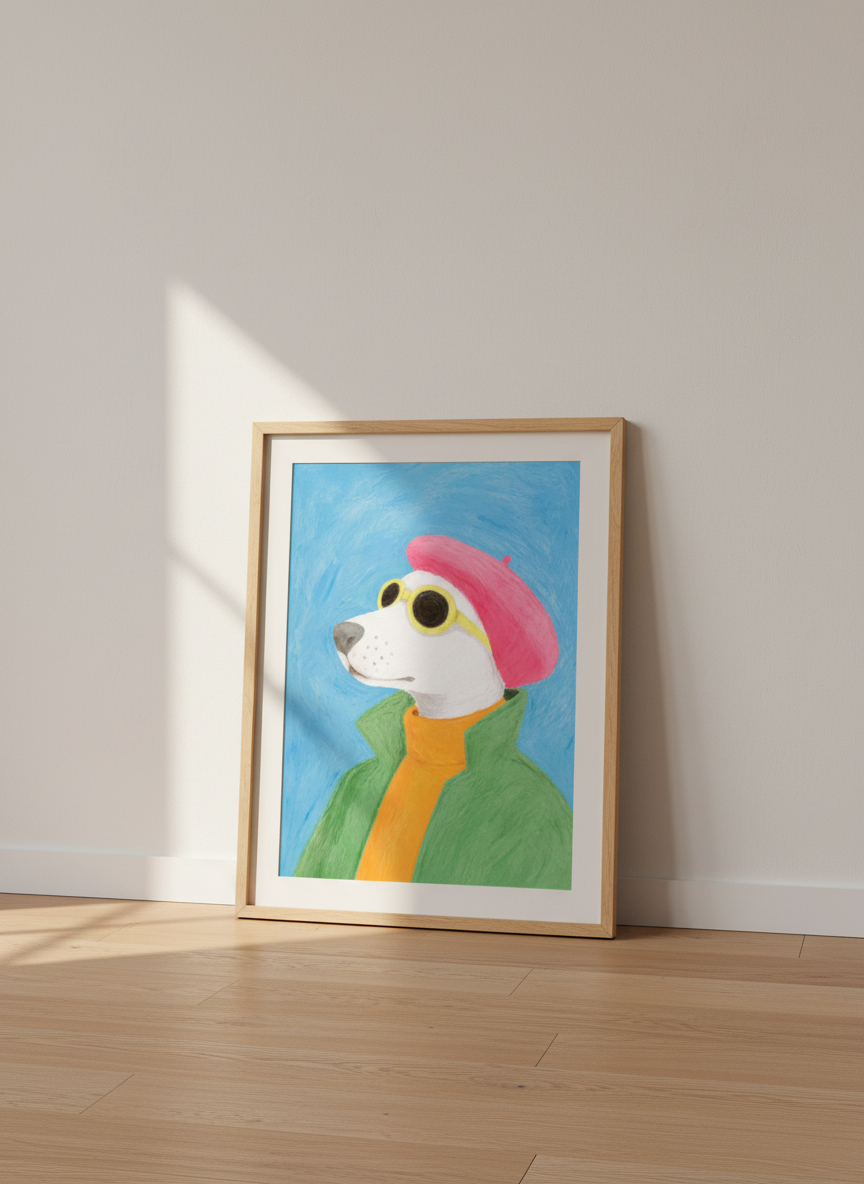 Stylish Dog Art Print | Pink Beret Dog Poster | Funny Animal Wall Art | Abstract Puppy Home Decor | Unique Pet Lover Gift