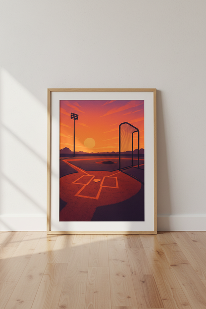 Baseball Field Sunset Wall Art Print | Stadium Home Decor | Aesthetic Sport Poster | Framed Game Day Wall Art Gift
