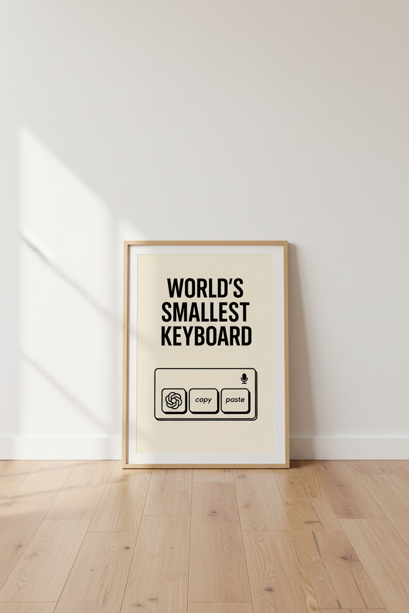 Humorous AI Keyboard Wall Art Print | Office Tech Decor | Modern Minimalist Framed Poster