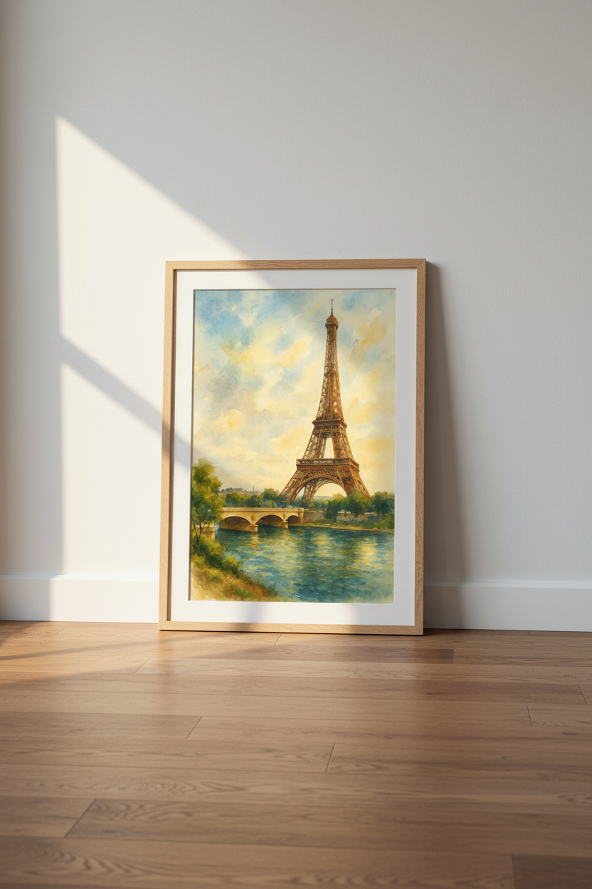 Watercolor Paris Eiffel Tower Wall Art Print | Living Room Decor | European Landscape Poster | Travel Art Bedroom Boho