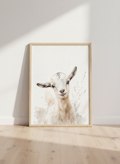 Baby Goat Wall Art Print | Boho Farmhouse Nursery Decor | Neutral Animal Poster
