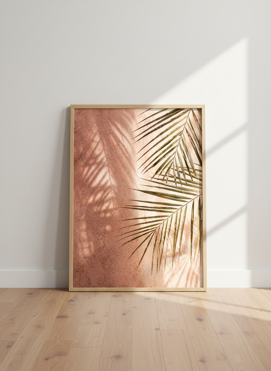Minimalist Palm Leaf Wall Art Print | Boho Living Room Decor | Mid Century Modern Tropical Botanical Poster
