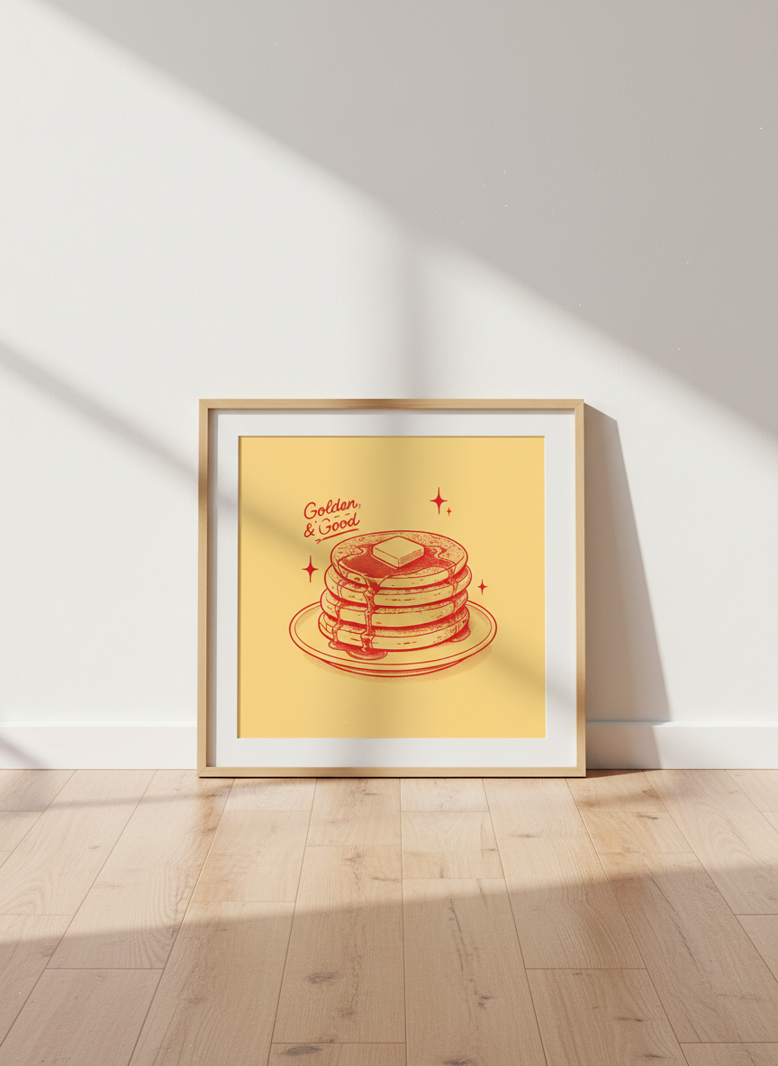 Pancakes Wall Art | Golden &amp; Good Kitchen Decor | Retro Diner Poster Print