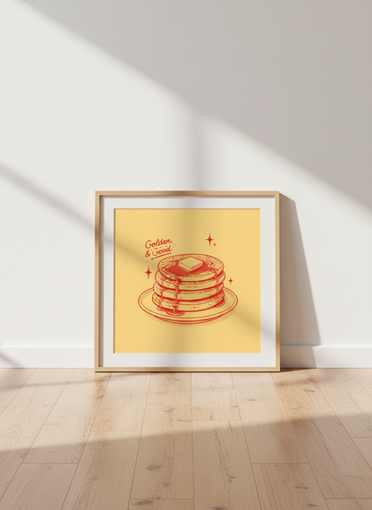 Pancakes Wall Art | Golden &amp; Good Kitchen Decor | Retro Diner Poster Print