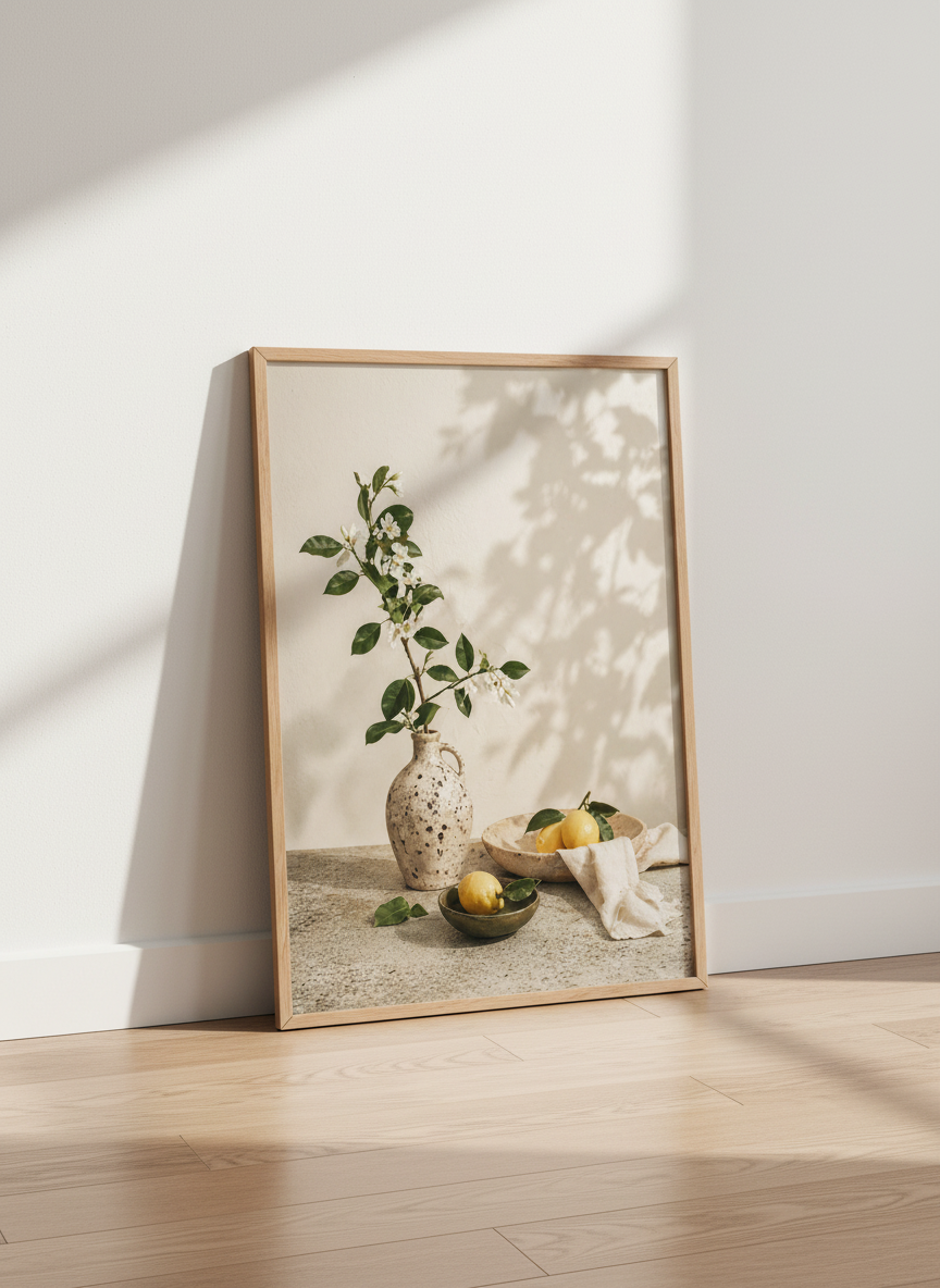 Boho Still Life Wall Art Print | Kitchen Decor | Minimalist Poster | Lemon Citrus Fruit | Botanical Prints | Neutral Home Decor