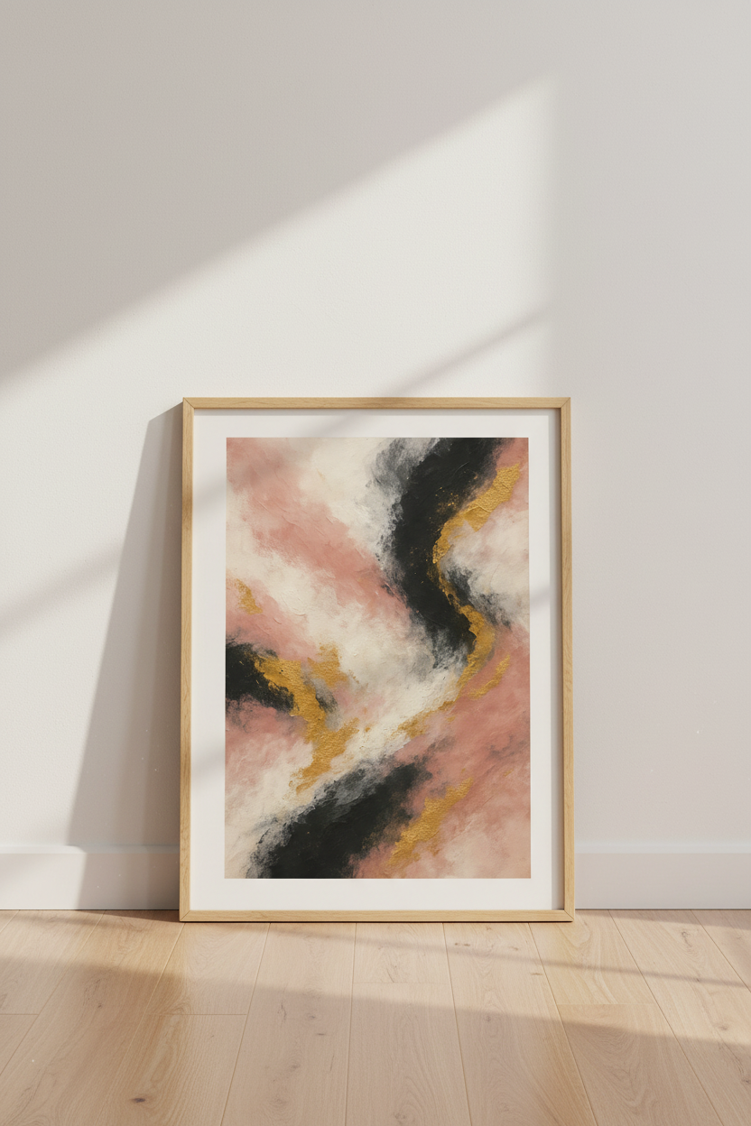 Abstract Pink Gold Black Swirl Wall Art Print | Glam Living Room Decor | Modern Bedroom Poster | Blush Gold Art